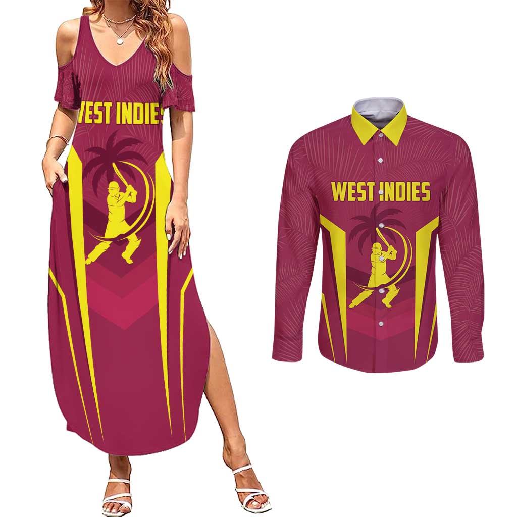 Custom West Indies Cricket Couples Matching Summer Maxi Dress and Long Sleeve Button Shirt Windies Great To Be Back - Wonder Print Shop