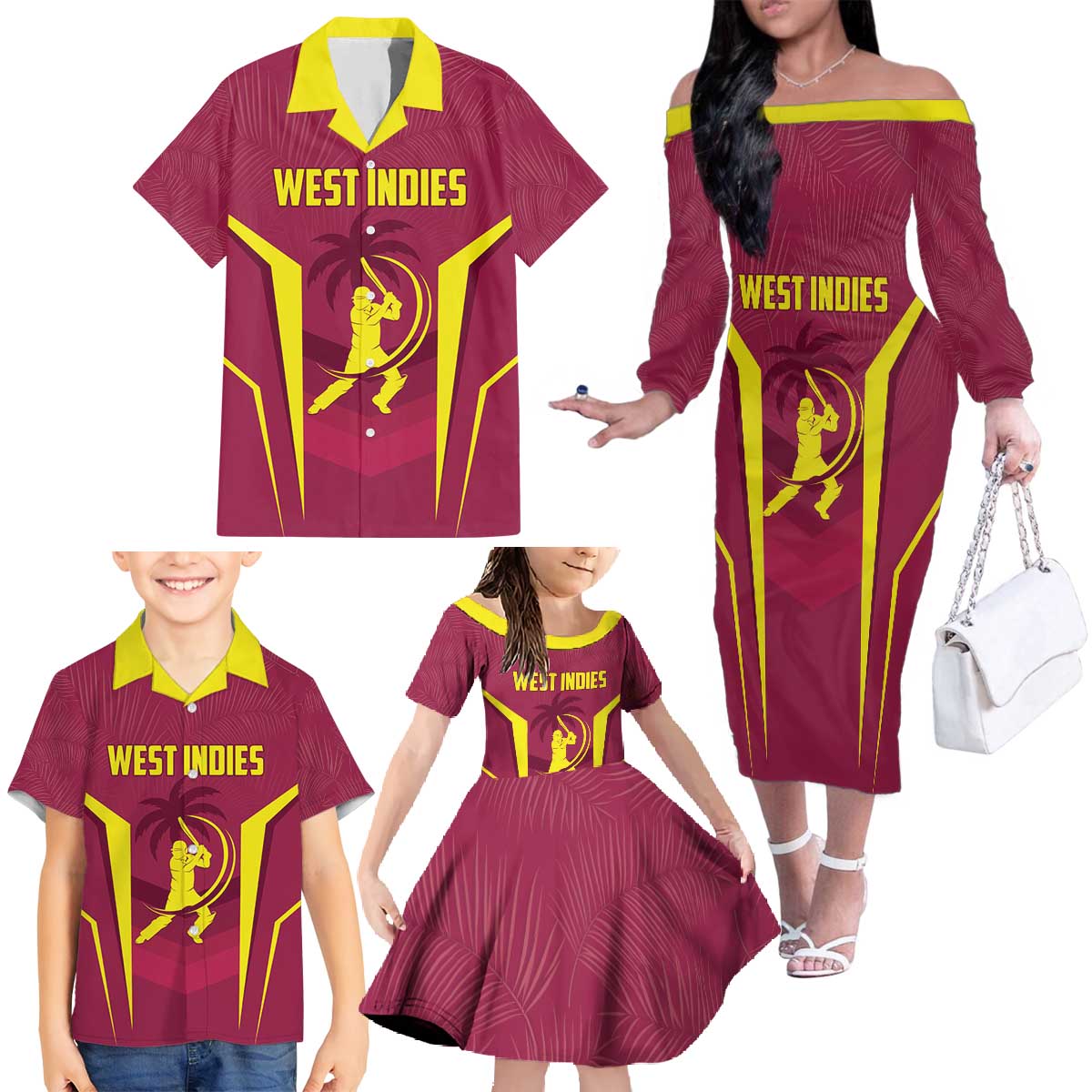 Custom West Indies Cricket Family Matching Off The Shoulder Long Sleeve Dress and Hawaiian Shirt Windies Great To Be Back - Wonder Print Shop
