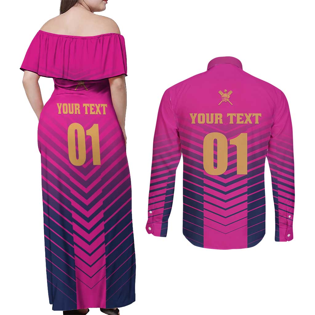 Custom United Arab Emirates Cricket Couples Matching Off Shoulder Maxi Dress and Long Sleeve Button Shirt Go Boys Team UAE - Wonder Print Shop