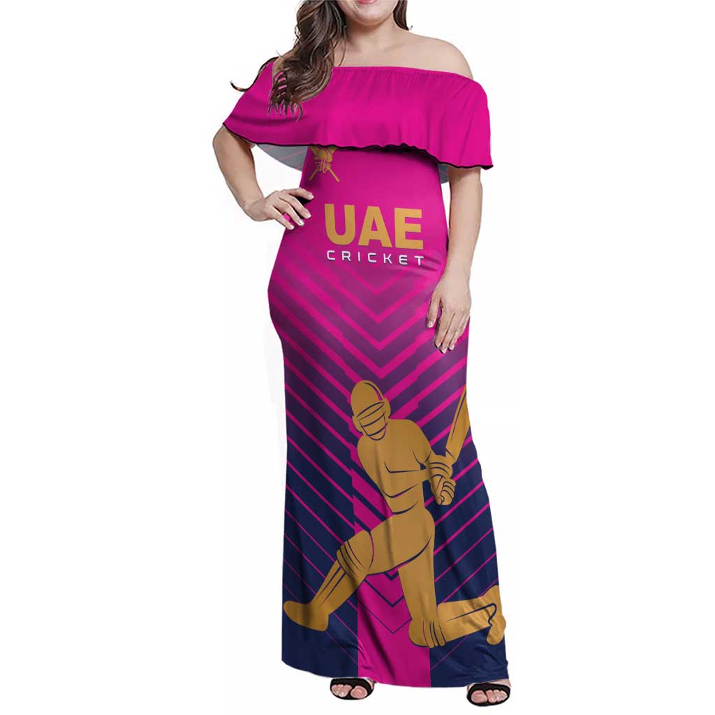 Custom United Arab Emirates Cricket Family Matching Off Shoulder Maxi Dress and Hawaiian Shirt Go Boys Team UAE - Wonder Print Shop