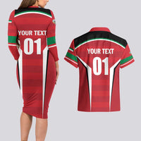 Custom Kuwait Cricket Couples Matching Long Sleeve Bodycon Dress and Hawaiian Shirt Go Champions - Wonder Print Shop