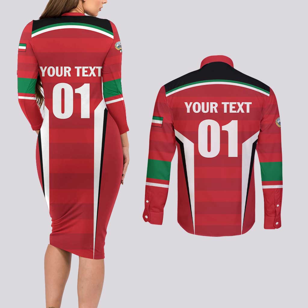 Custom Kuwait Cricket Couples Matching Long Sleeve Bodycon Dress and Long Sleeve Button Shirt Go Champions - Wonder Print Shop