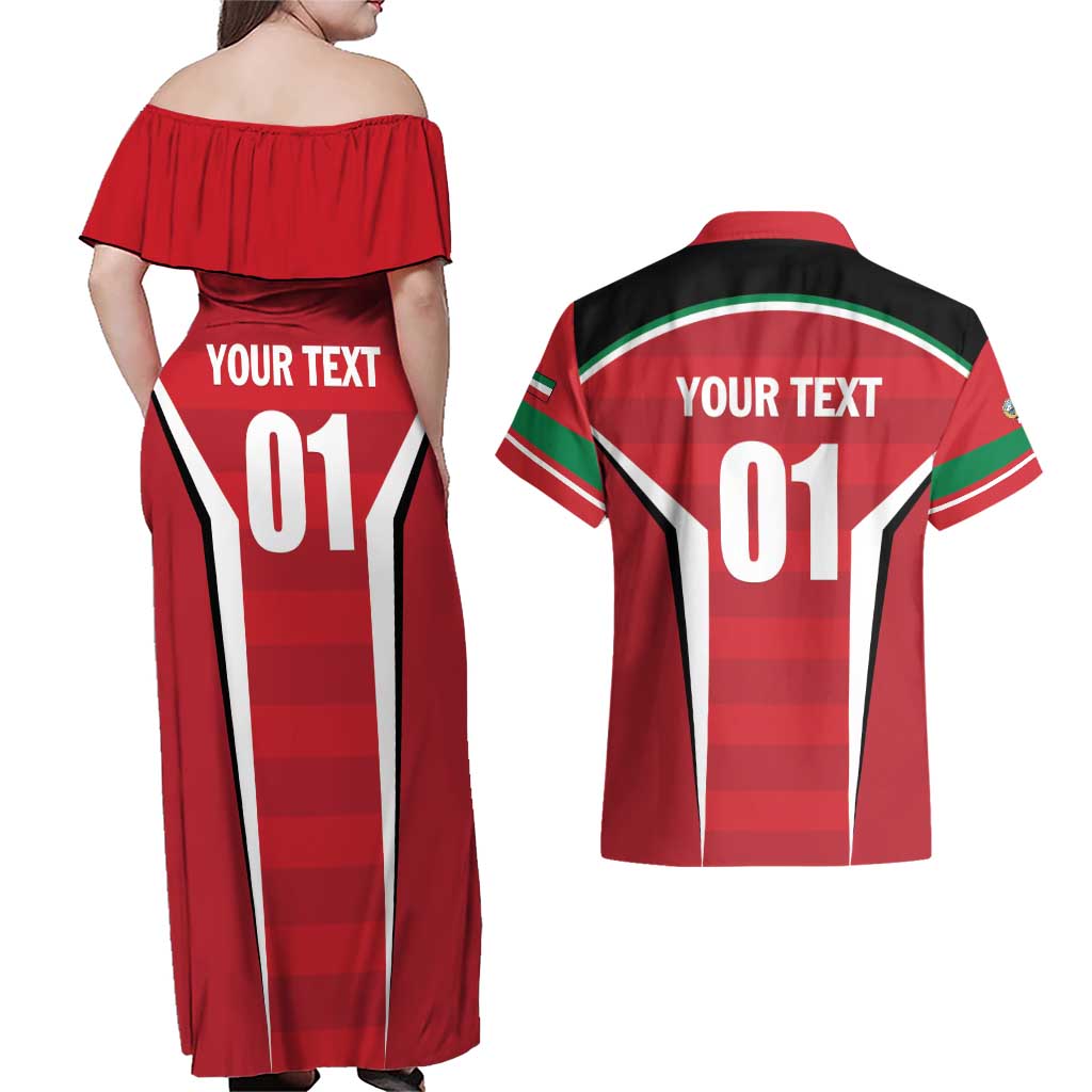 Custom Kuwait Cricket Couples Matching Off Shoulder Maxi Dress and Hawaiian Shirt Go Champions - Wonder Print Shop