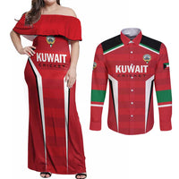 Custom Kuwait Cricket Couples Matching Off Shoulder Maxi Dress and Long Sleeve Button Shirt Go Champions - Wonder Print Shop