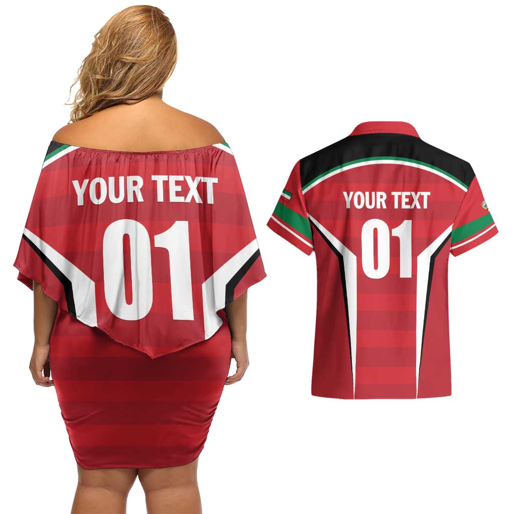 Custom Kuwait Cricket Couples Matching Off Shoulder Short Dress and Hawaiian Shirt Go Champions - Wonder Print Shop