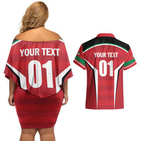 Custom Kuwait Cricket Couples Matching Off Shoulder Short Dress and Hawaiian Shirt Go Champions - Wonder Print Shop
