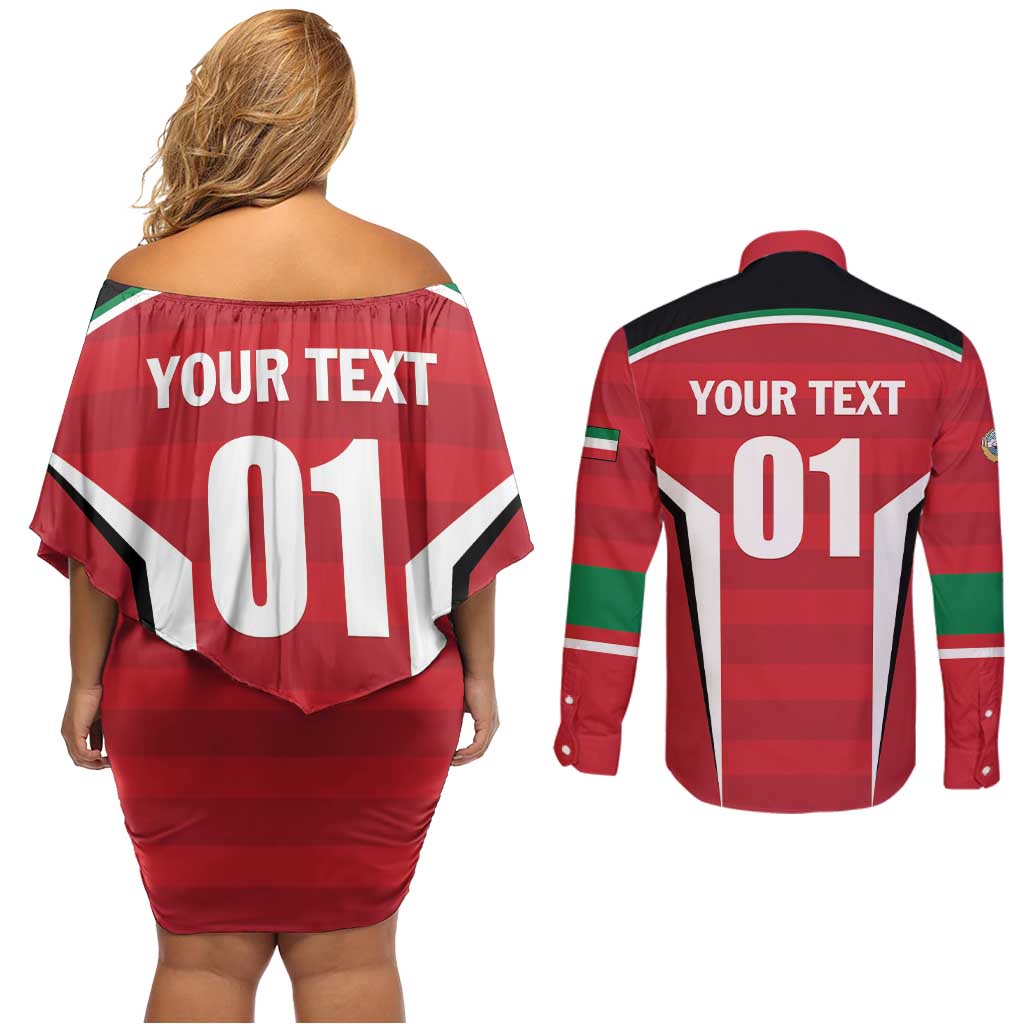 Custom Kuwait Cricket Couples Matching Off Shoulder Short Dress and Long Sleeve Button Shirt Go Champions - Wonder Print Shop