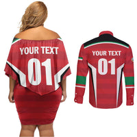 Custom Kuwait Cricket Couples Matching Off Shoulder Short Dress and Long Sleeve Button Shirt Go Champions - Wonder Print Shop