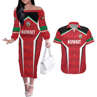 Custom Kuwait Cricket Couples Matching Off The Shoulder Long Sleeve Dress and Hawaiian Shirt Go Champions - Wonder Print Shop