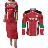Custom Kuwait Cricket Couples Matching Puletasi and Long Sleeve Button Shirt Go Champions - Wonder Print Shop
