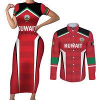 Custom Kuwait Cricket Couples Matching Short Sleeve Bodycon Dress and Long Sleeve Button Shirt Go Champions - Wonder Print Shop