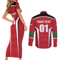 Custom Kuwait Cricket Couples Matching Short Sleeve Bodycon Dress and Long Sleeve Button Shirt Go Champions - Wonder Print Shop