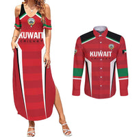 Custom Kuwait Cricket Couples Matching Summer Maxi Dress and Long Sleeve Button Shirt Go Champions - Wonder Print Shop