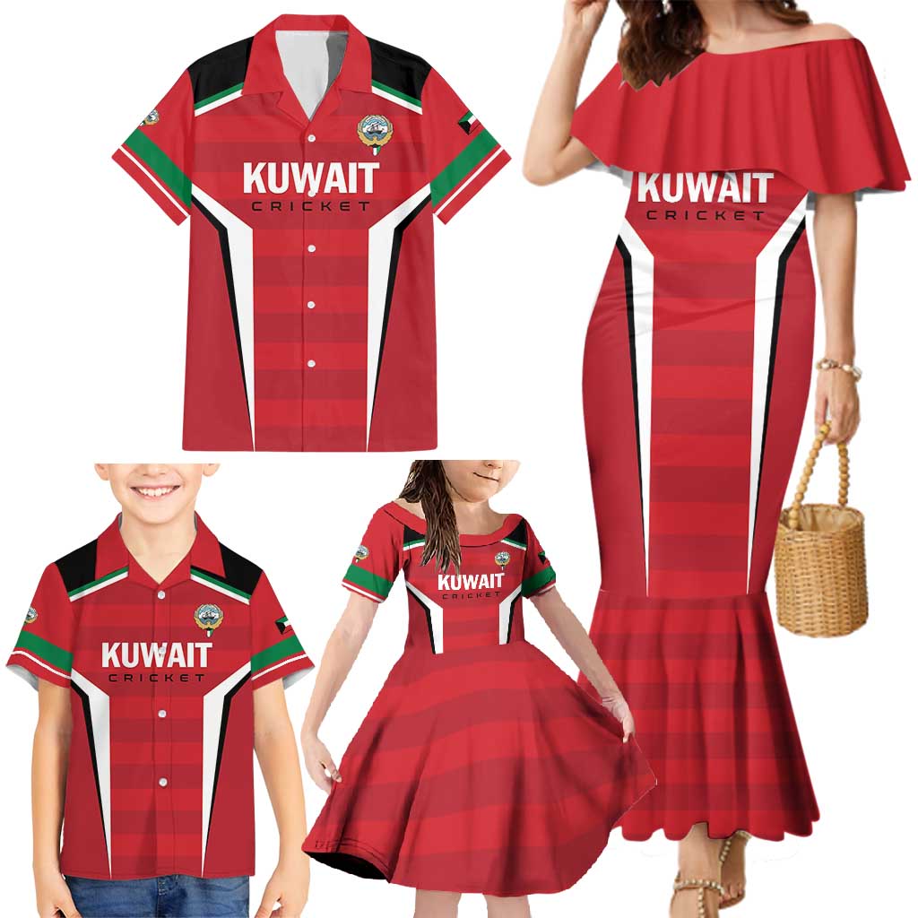 Custom Kuwait Cricket Family Matching Mermaid Dress and Hawaiian Shirt Go Champions - Wonder Print Shop