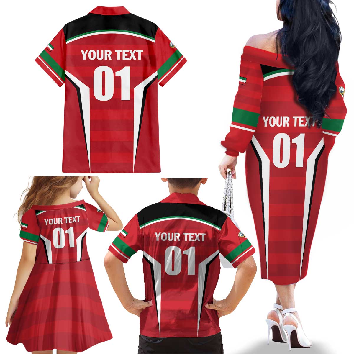 Custom Kuwait Cricket Family Matching Off The Shoulder Long Sleeve Dress and Hawaiian Shirt Go Champions - Wonder Print Shop