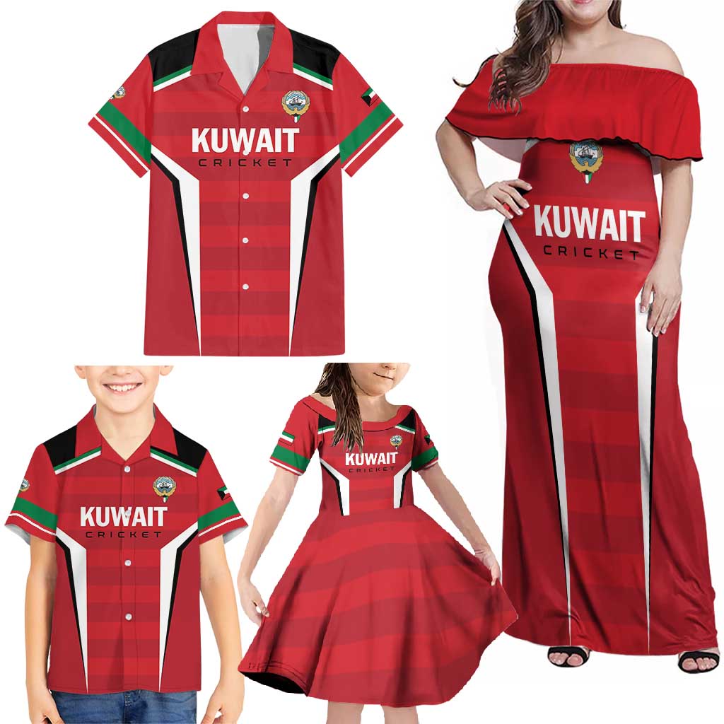 Custom Kuwait Cricket Family Matching Off Shoulder Maxi Dress and Hawaiian Shirt Go Champions - Wonder Print Shop