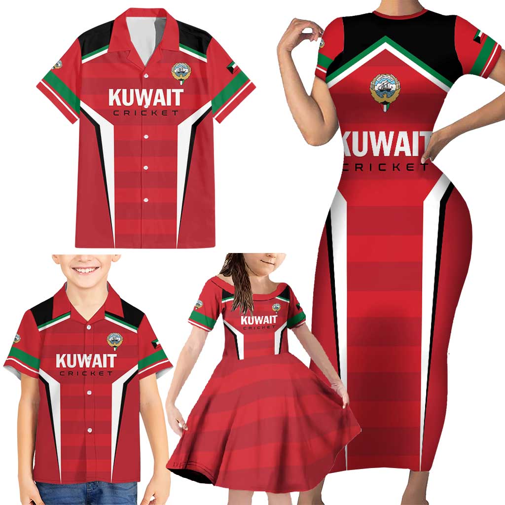 Custom Kuwait Cricket Family Matching Short Sleeve Bodycon Dress and Hawaiian Shirt Go Champions - Wonder Print Shop