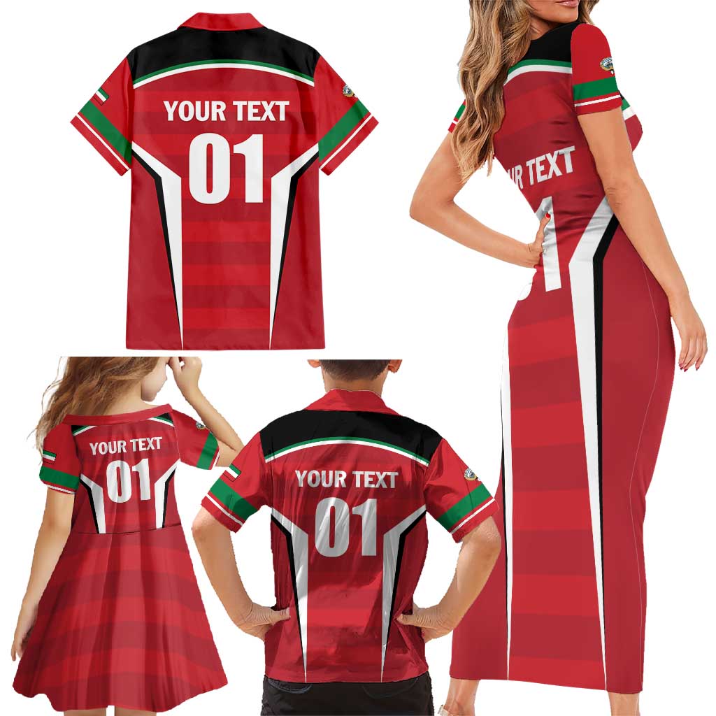 Custom Kuwait Cricket Family Matching Short Sleeve Bodycon Dress and Hawaiian Shirt Go Champions - Wonder Print Shop