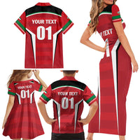 Custom Kuwait Cricket Family Matching Short Sleeve Bodycon Dress and Hawaiian Shirt Go Champions - Wonder Print Shop