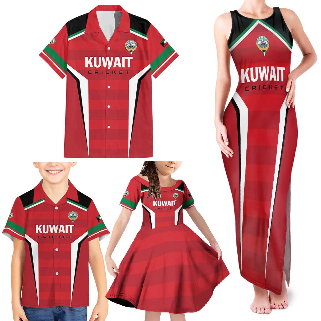 Custom Kuwait Cricket Family Matching Tank Maxi Dress and Hawaiian Shirt Go Champions - Wonder Print Shop