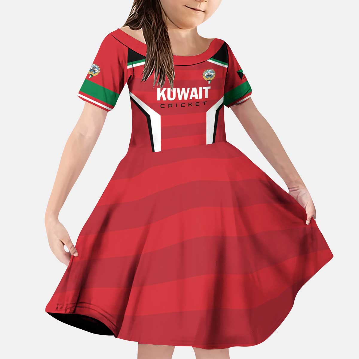 Custom Kuwait Cricket Kid Short Sleeve Dress Go Champions - Wonder Print Shop