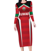 Custom Kuwait Cricket Long Sleeve Bodycon Dress Go Champions - Wonder Print Shop