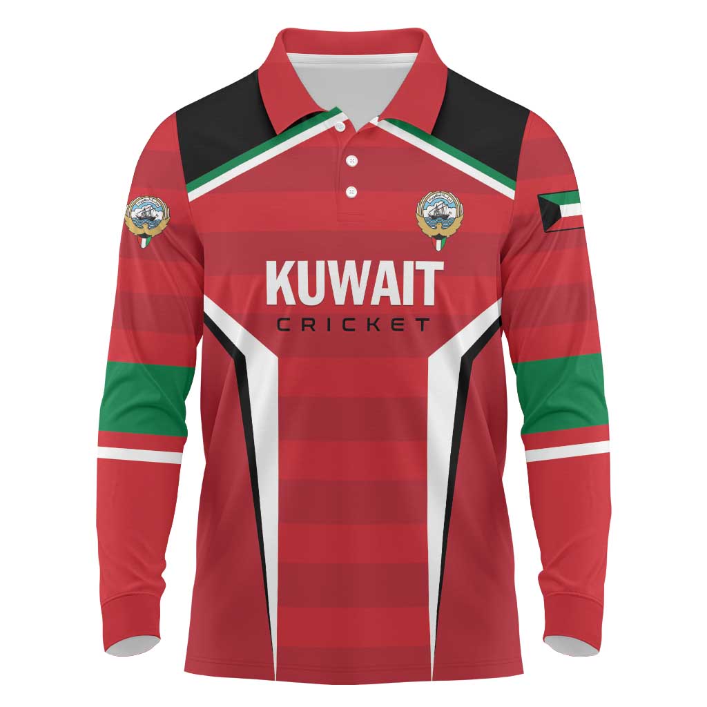 Custom Kuwait Cricket Long Sleeve Polo Shirt Go Champions - Wonder Print Shop