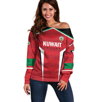 Custom Kuwait Cricket Off Shoulder Sweater Go Champions - Wonder Print Shop
