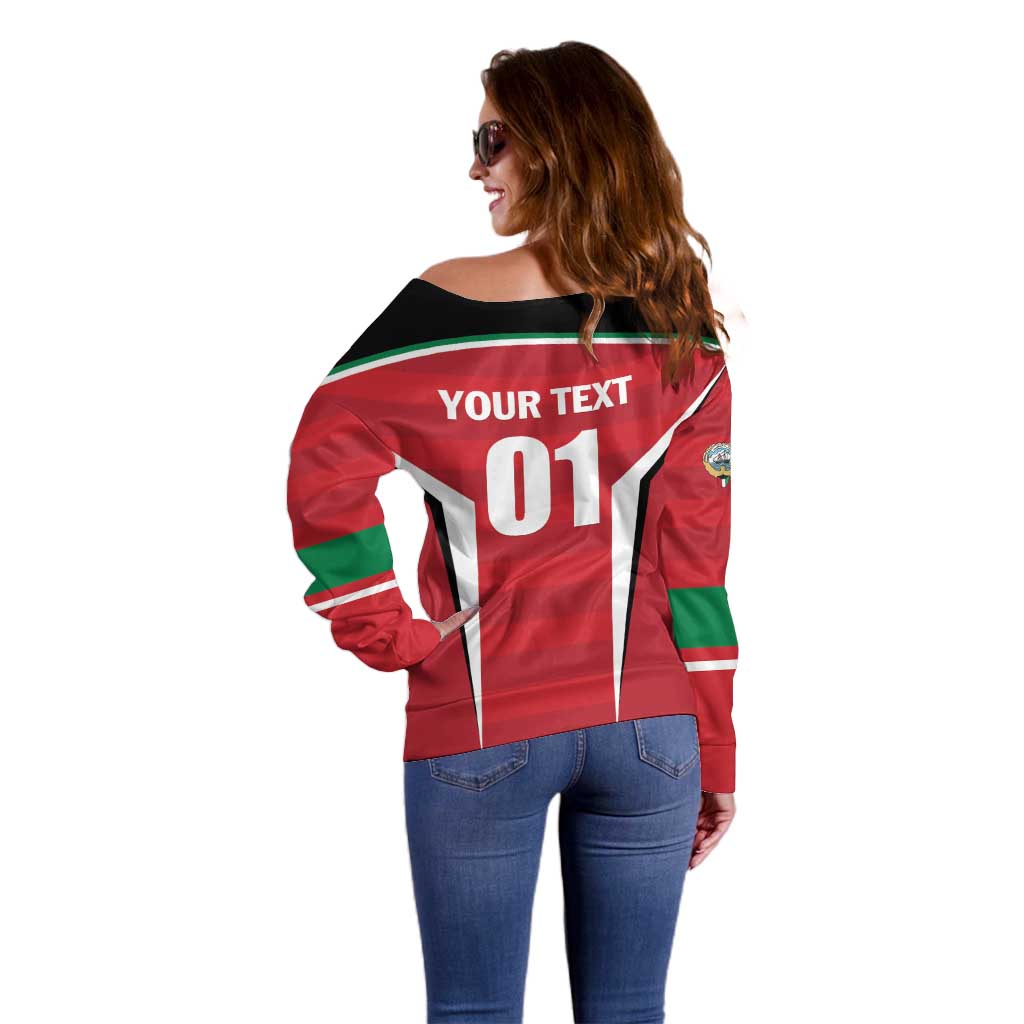 Custom Kuwait Cricket Off Shoulder Sweater Go Champions - Wonder Print Shop