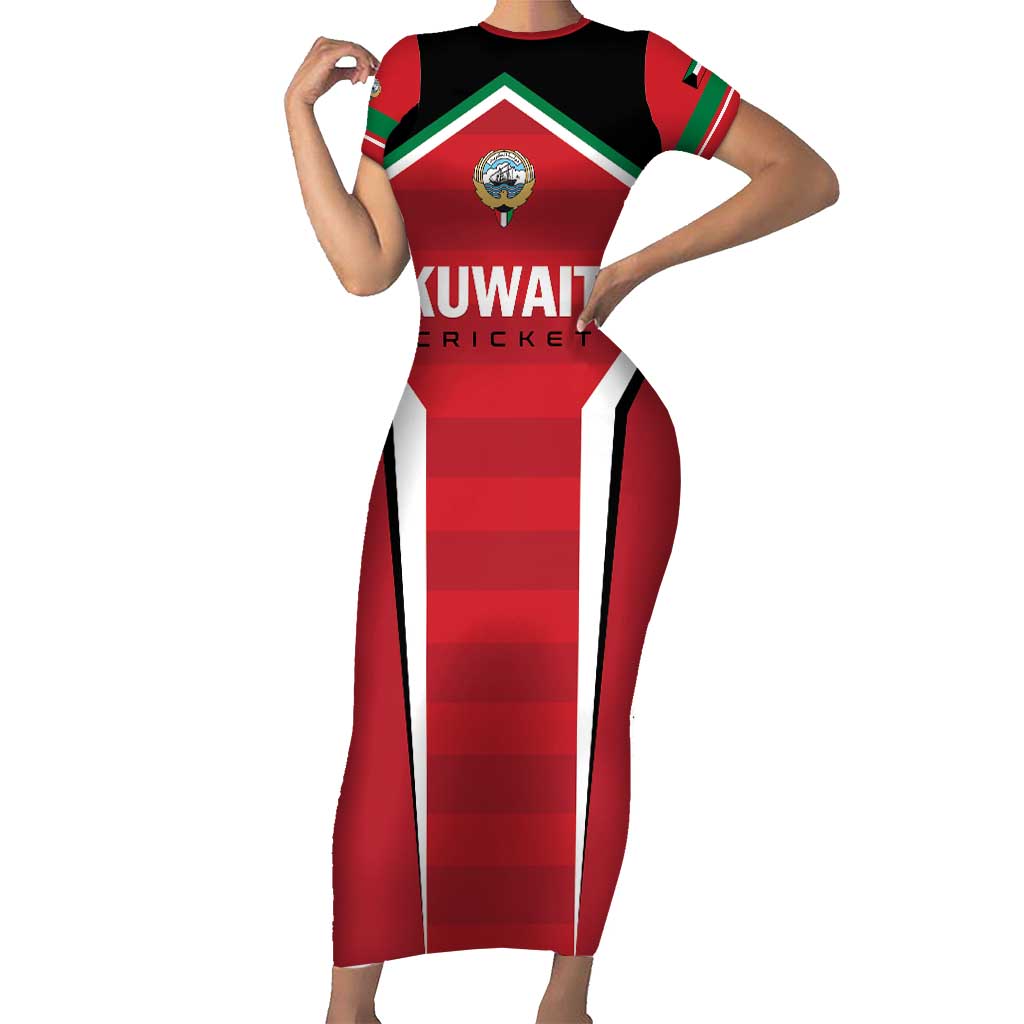 Custom Kuwait Cricket Short Sleeve Bodycon Dress Go Champions - Wonder Print Shop