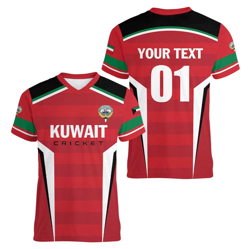 Custom Kuwait Cricket Women V-Neck T-Shirt Go Champions - Wonder Print Shop