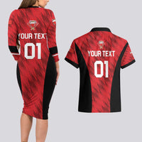 Custom Bahrain Cricket Couples Matching Long Sleeve Bodycon Dress and Hawaiian Shirt Come On Team Bahrain - Wonder Print Shop