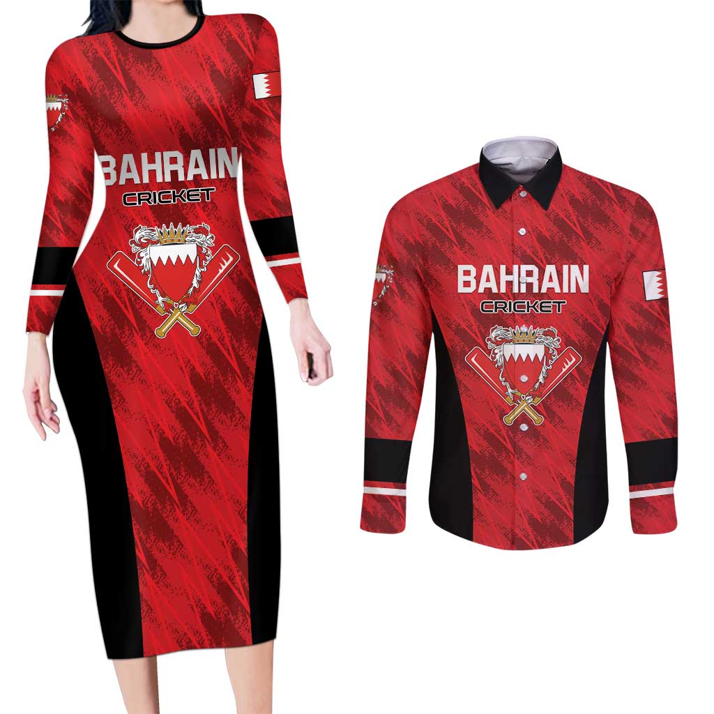 Custom Bahrain Cricket Couples Matching Long Sleeve Bodycon Dress and Long Sleeve Button Shirt Come On Team Bahrain - Wonder Print Shop