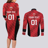 Custom Bahrain Cricket Couples Matching Long Sleeve Bodycon Dress and Long Sleeve Button Shirt Come On Team Bahrain - Wonder Print Shop