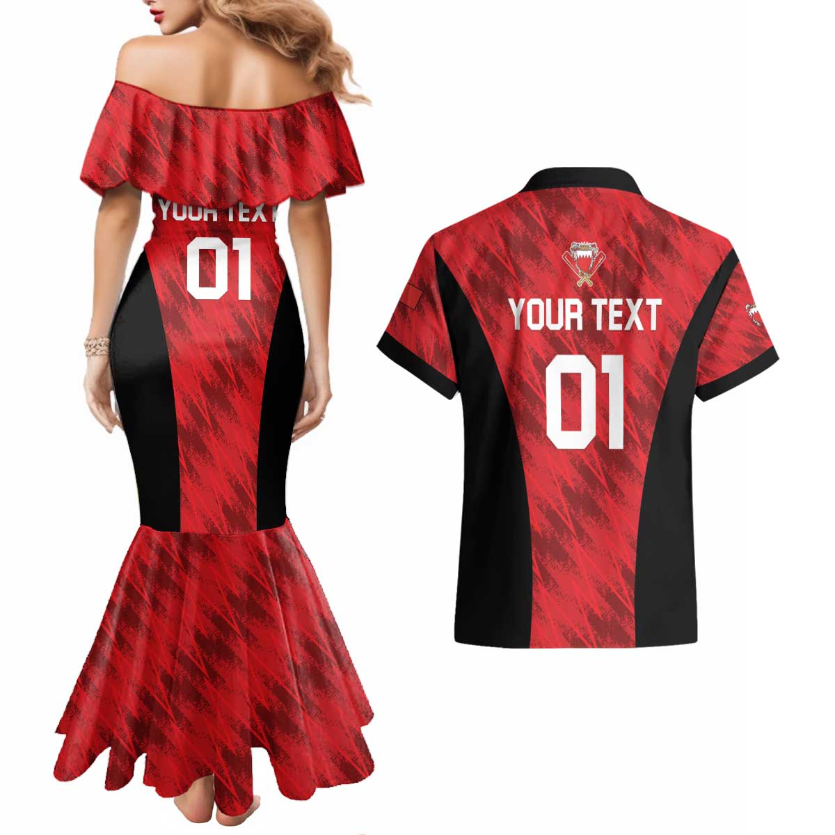 Custom Bahrain Cricket Couples Matching Mermaid Dress and Hawaiian Shirt Come On Team Bahrain - Wonder Print Shop