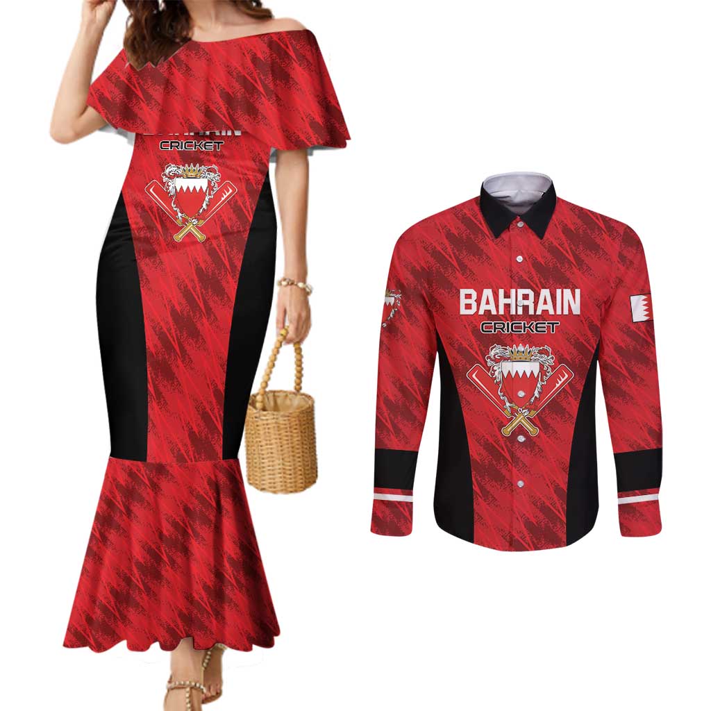 Custom Bahrain Cricket Couples Matching Mermaid Dress and Long Sleeve Button Shirt Come On Team Bahrain