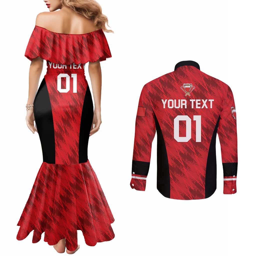 Custom Bahrain Cricket Couples Matching Mermaid Dress and Long Sleeve Button Shirt Come On Team Bahrain