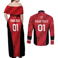 Custom Bahrain Cricket Couples Matching Off Shoulder Maxi Dress and Long Sleeve Button Shirt Come On Team Bahrain - Wonder Print Shop