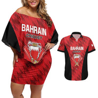 Custom Bahrain Cricket Couples Matching Off Shoulder Short Dress and Hawaiian Shirt Come On Team Bahrain - Wonder Print Shop
