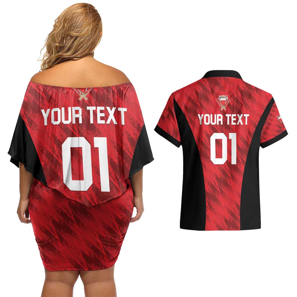 Custom Bahrain Cricket Couples Matching Off Shoulder Short Dress and Hawaiian Shirt Come On Team Bahrain - Wonder Print Shop
