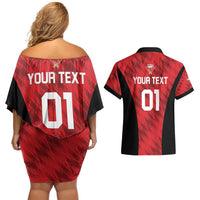 Custom Bahrain Cricket Couples Matching Off Shoulder Short Dress and Hawaiian Shirt Come On Team Bahrain - Wonder Print Shop