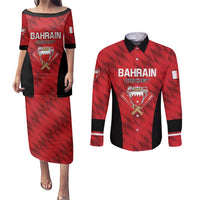 Custom Bahrain Cricket Couples Matching Puletasi and Long Sleeve Button Shirt Come On Team Bahrain - Wonder Print Shop