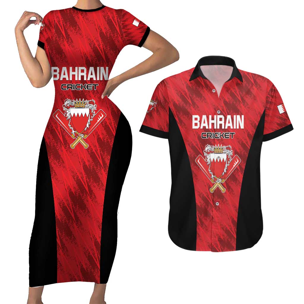 Custom Bahrain Cricket Couples Matching Short Sleeve Bodycon Dress and Hawaiian Shirt Come On Team Bahrain - Wonder Print Shop