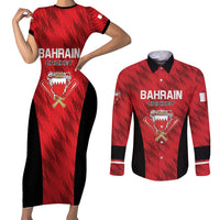 Custom Bahrain Cricket Couples Matching Short Sleeve Bodycon Dress and Long Sleeve Button Shirt Come On Team Bahrain - Wonder Print Shop