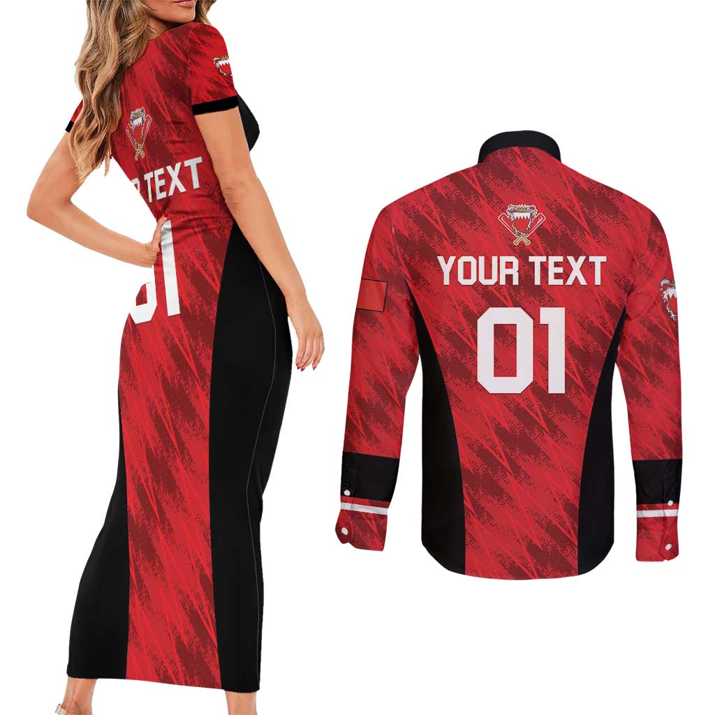 Custom Bahrain Cricket Couples Matching Short Sleeve Bodycon Dress and Long Sleeve Button Shirt Come On Team Bahrain - Wonder Print Shop