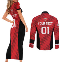 Custom Bahrain Cricket Couples Matching Short Sleeve Bodycon Dress and Long Sleeve Button Shirt Come On Team Bahrain - Wonder Print Shop