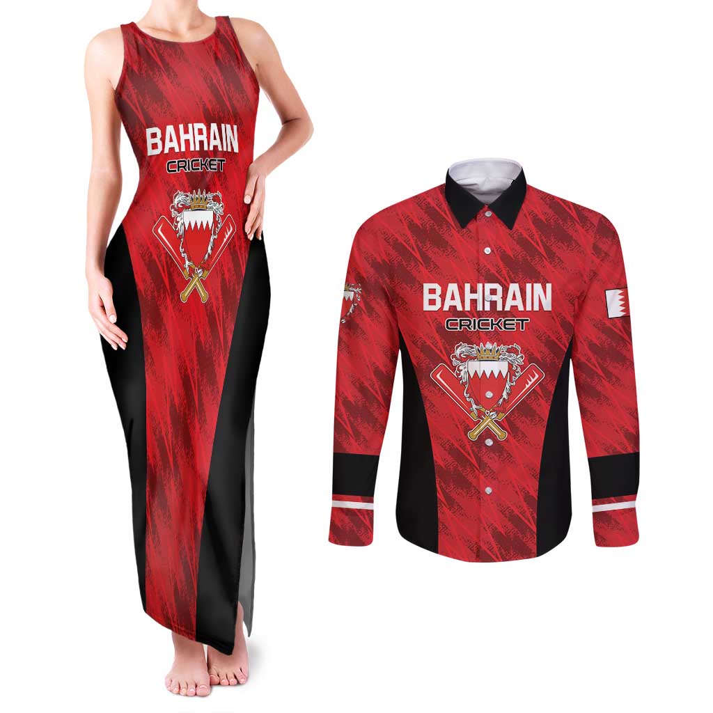Custom Bahrain Cricket Couples Matching Tank Maxi Dress and Long Sleeve Button Shirt Come On Team Bahrain - Wonder Print Shop