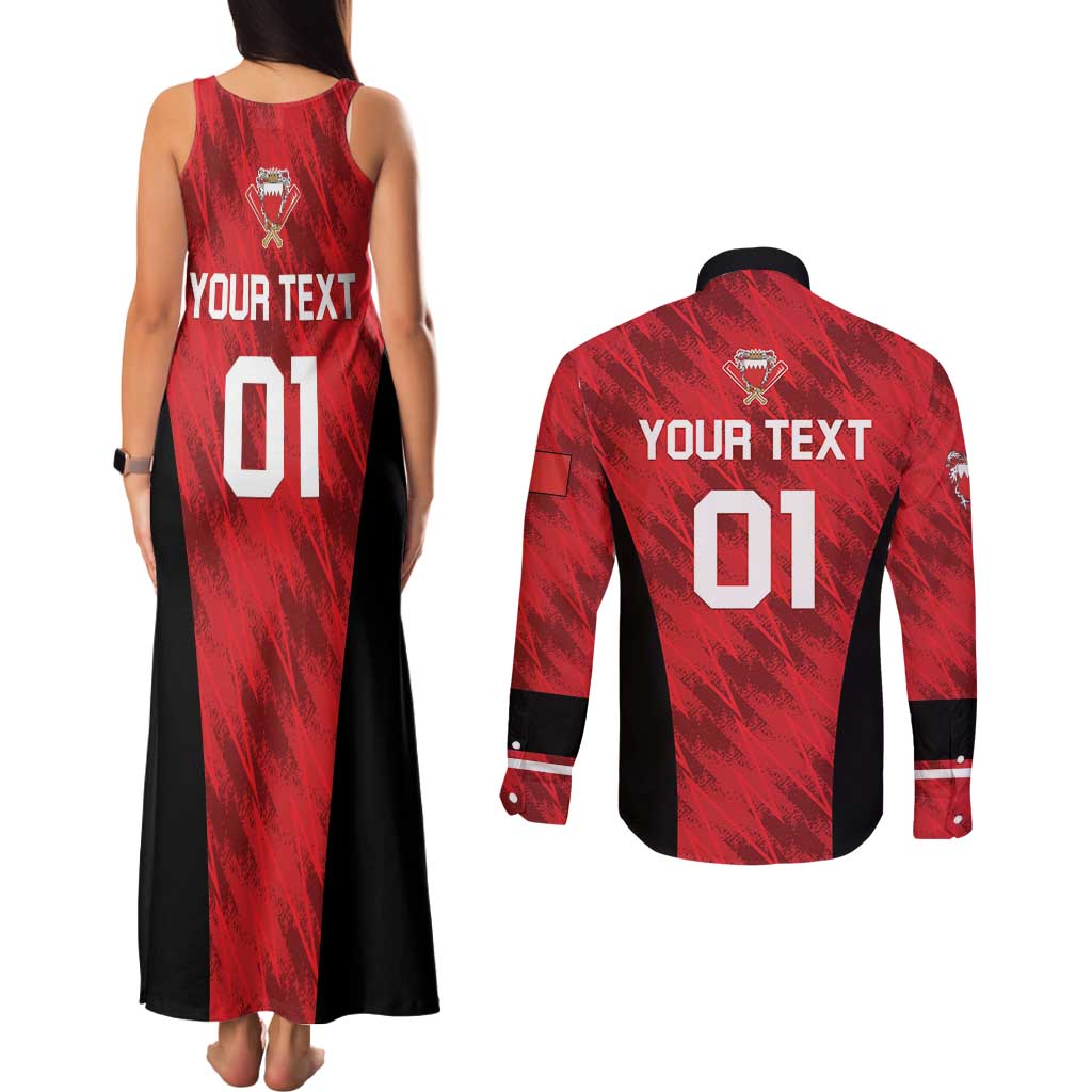 Custom Bahrain Cricket Couples Matching Tank Maxi Dress and Long Sleeve Button Shirt Come On Team Bahrain - Wonder Print Shop