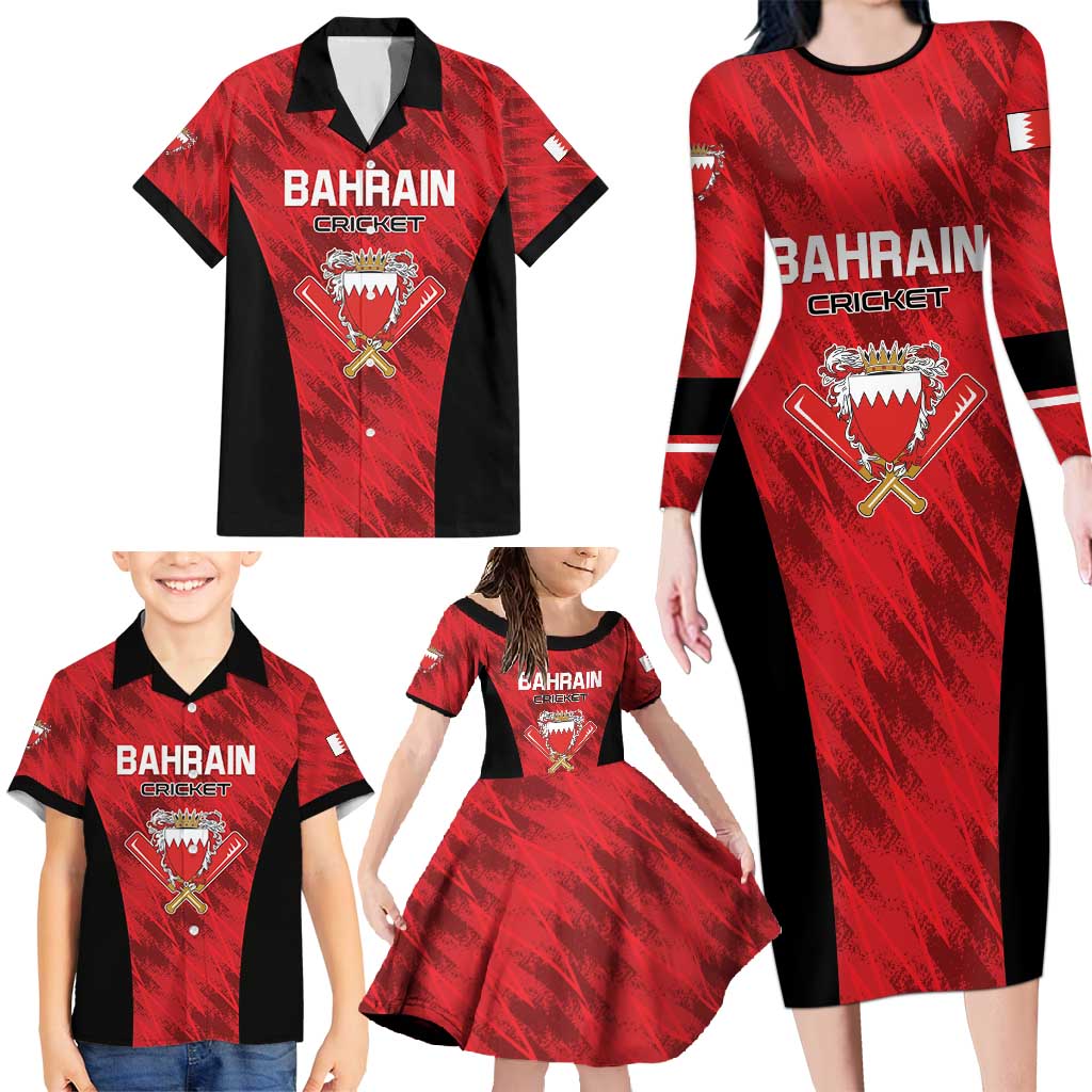 Custom Bahrain Cricket Family Matching Long Sleeve Bodycon Dress and Hawaiian Shirt Come On Team Bahrain - Wonder Print Shop