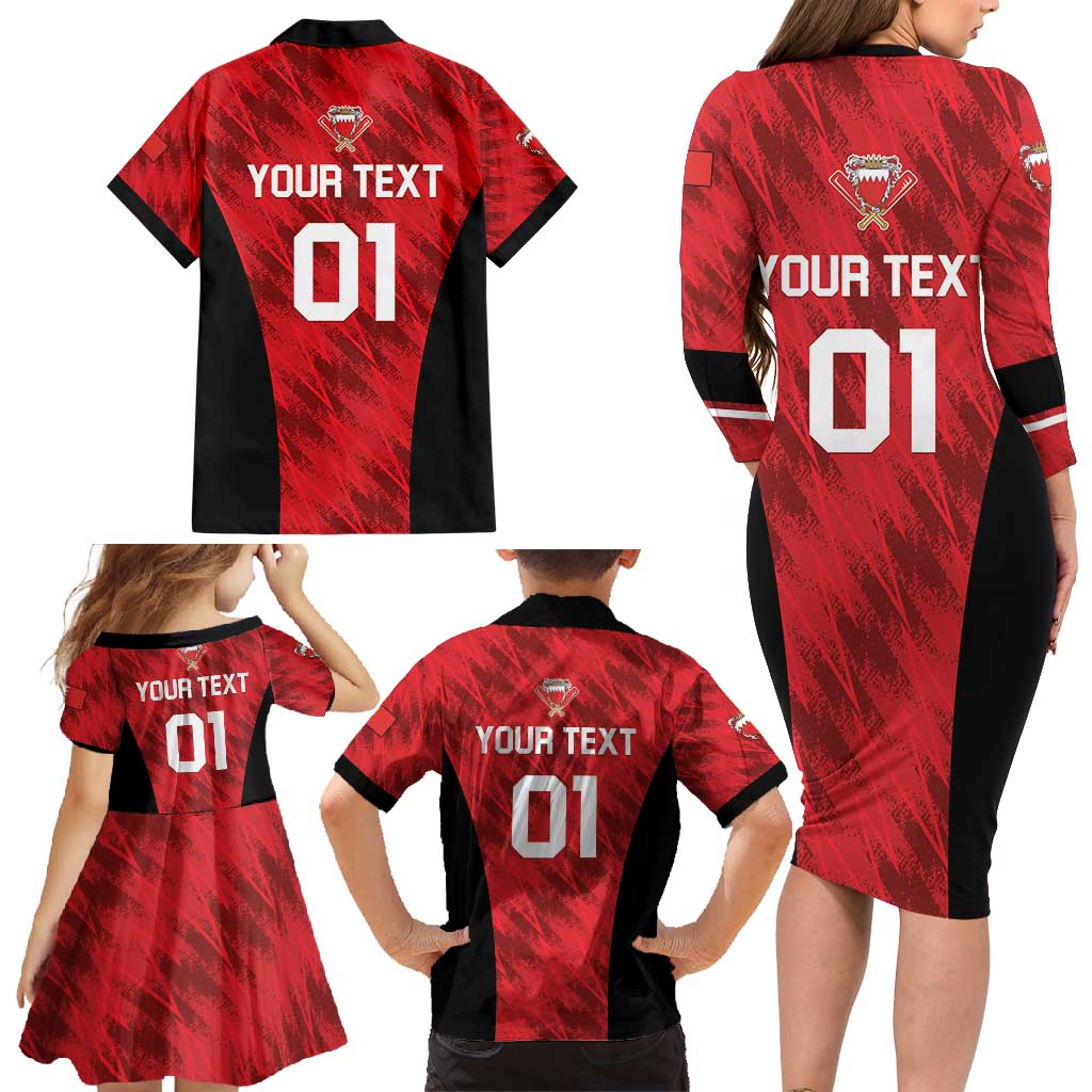 Custom Bahrain Cricket Family Matching Long Sleeve Bodycon Dress and Hawaiian Shirt Come On Team Bahrain - Wonder Print Shop